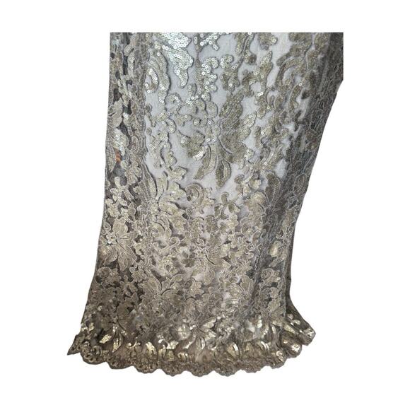 Tadashi Shoji Size 6 Paillette Embroidered Lace Gown Off Shoulder Champagne - Picture 6 of 14